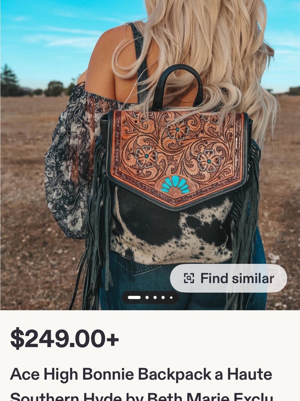 Haute Tooled Leather & Cowhide Fringe Backpack - Turquoise Accent